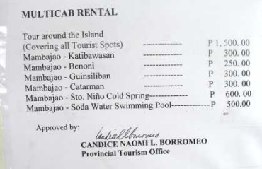 Rental tariffs in Camiguin Rental tariffs in Camiguin
